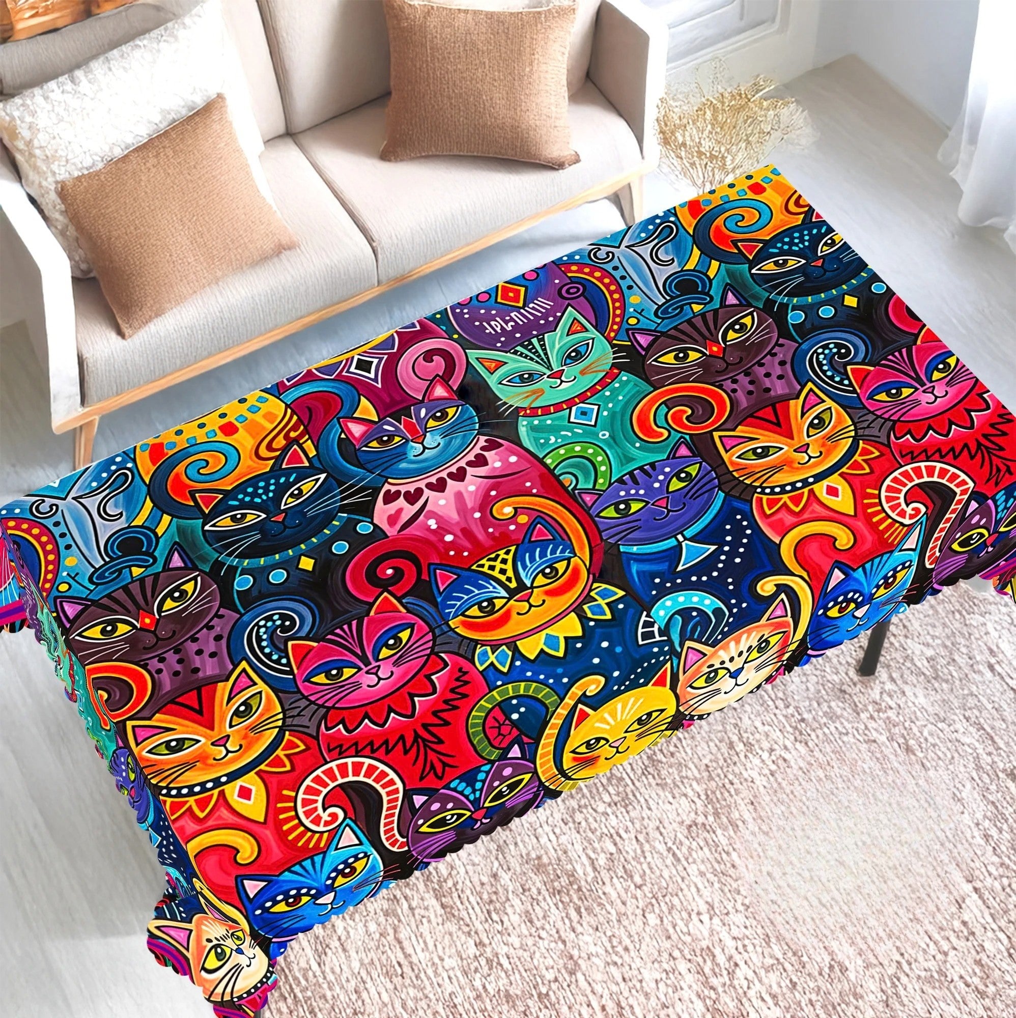 Toalha de Mesa com Gatos Coloridos